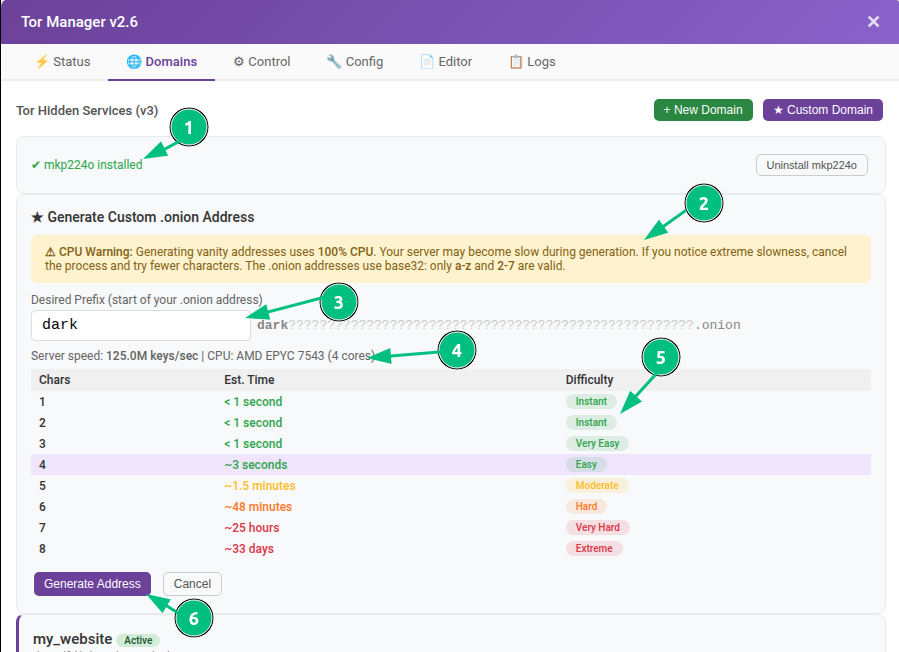 customdomain.png Navigating to the Tor service section inside aaPanel to set up a hidden .onion website on a VPS